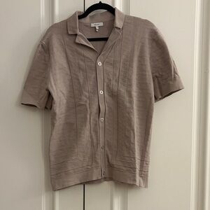 Reiss Top textured knit button-down short sleeve sweater